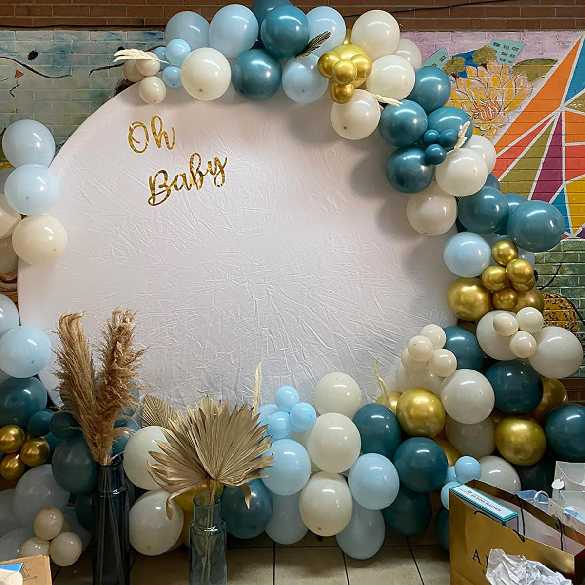 Togvu Dusty Blue Balloon Set, 60 Packs 12 Inches Metallic Chrome Gold Macaron Ocean White Sand