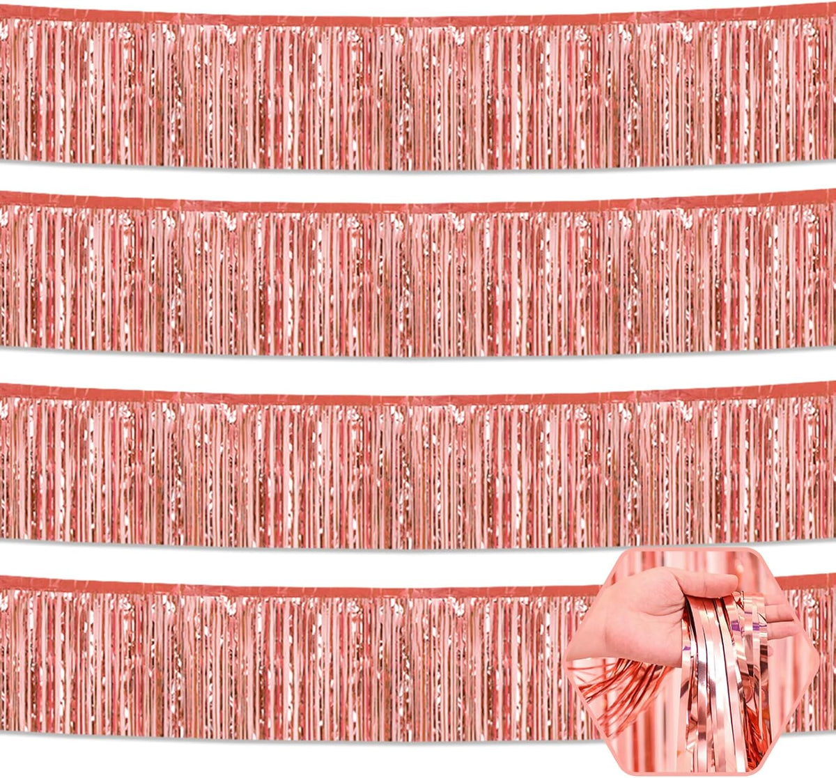 4 Pack 10 Feet Rose Gold Foil Fringe Garland Metallic Tinsel Streamers Banner Wall Hanging Curtain