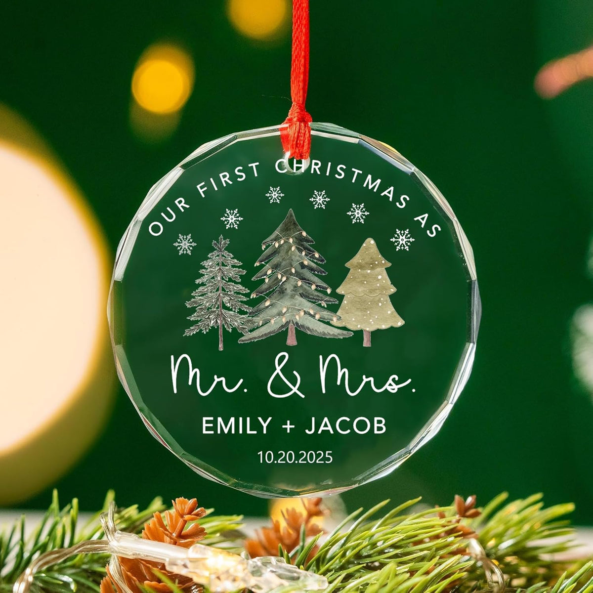 Personalized Glass Ornament 2025 for Married Couples with Name, Custom Wedding Keepsake Gift for