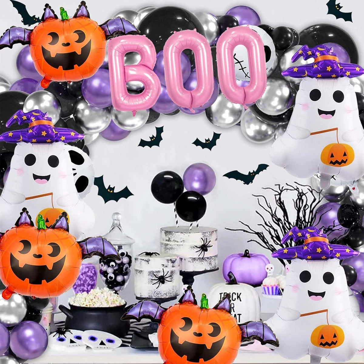 Halloween Balloons Decorations, Pink Boo Letter, Ghost, Pumpkin Foil Balloon for Halloween Party