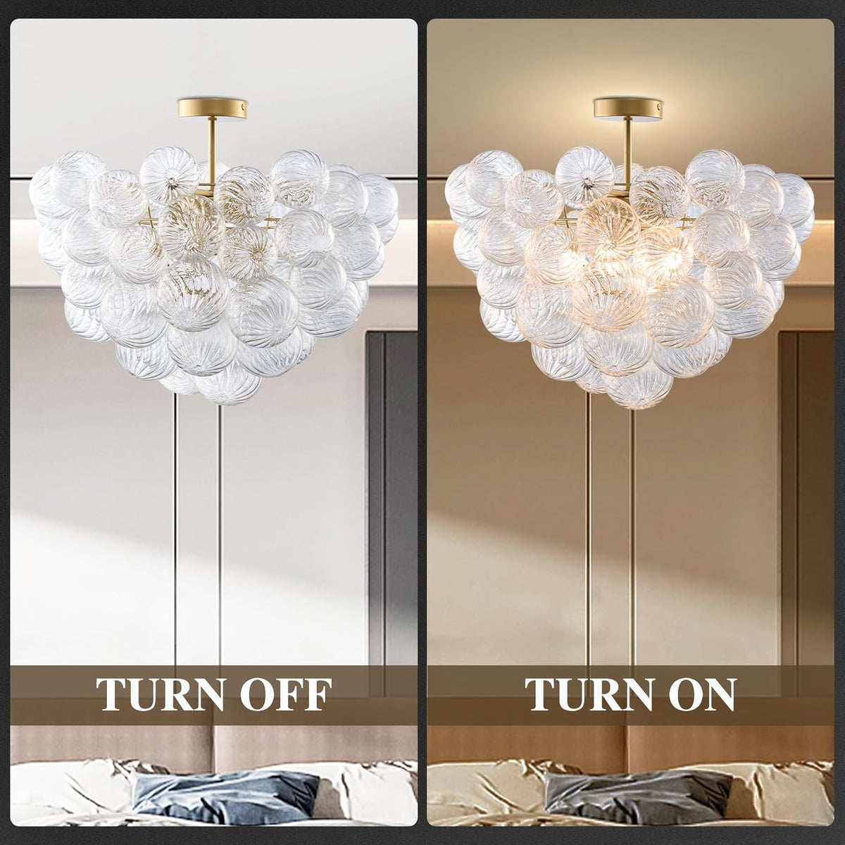 Nordic Bubble Ball Swirled Glass Ceiling Lights Fixture, Dia 24 inch Gild Brass and Clear Blown