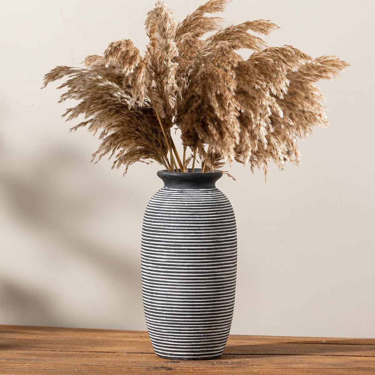 Ceramic Rustic Vase, Large Flower Farmhouse Vases Home Decor, 12.5" Tall Pottery Decorative Pampas