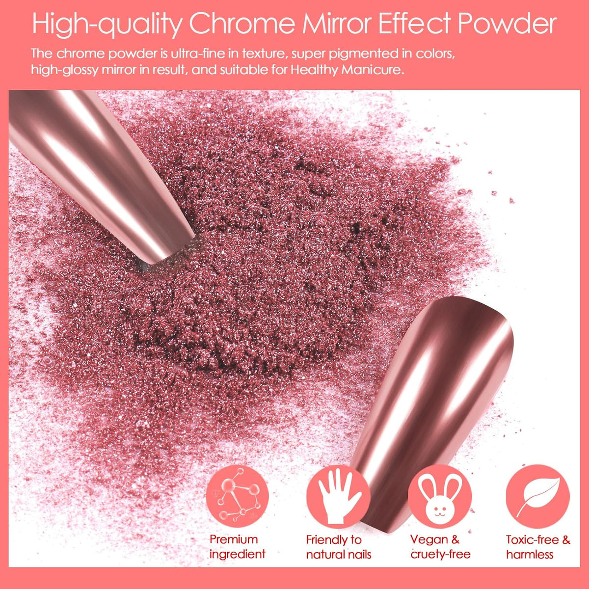 Allstarry Chrome Nail Powder, Metallic Mirror Effect Pigment Chrome Holographic Nail Glitter Magic