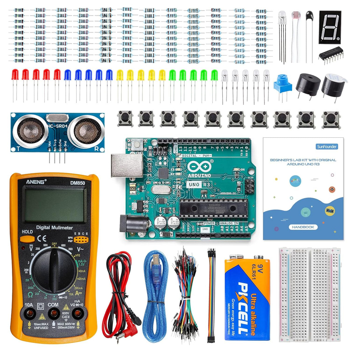 SunFounder Beginner's Lab Starter Kit with Original Arduino Uno R3 REV3 Board Multimeter Basic to
