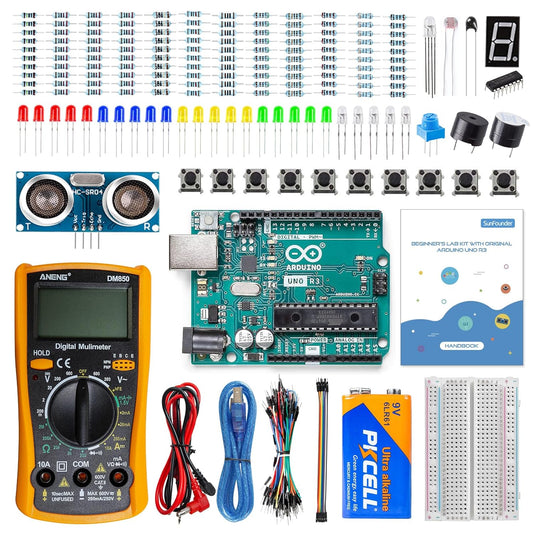 SunFounder Beginner's Lab Starter Kit with Original Arduino Uno R3 REV3 Board Multimeter Basic to