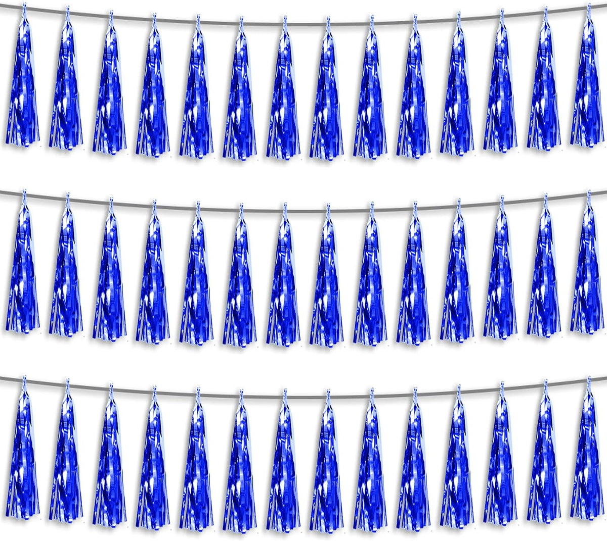 3P Blue Foil Fringe Metallic Tassel Streamers Banner Tassel Garland for Parade Floats