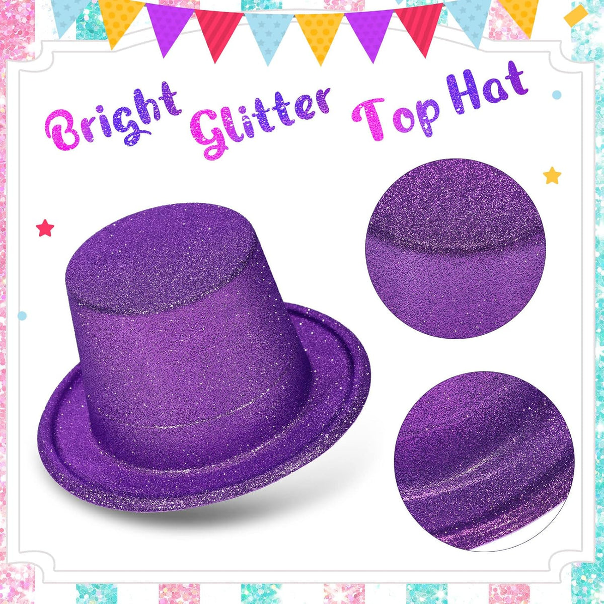 Handepo 12 Pack Bright Glitter Top Hat Mini Fun Party Hats for Adults Halloween Christmas Party