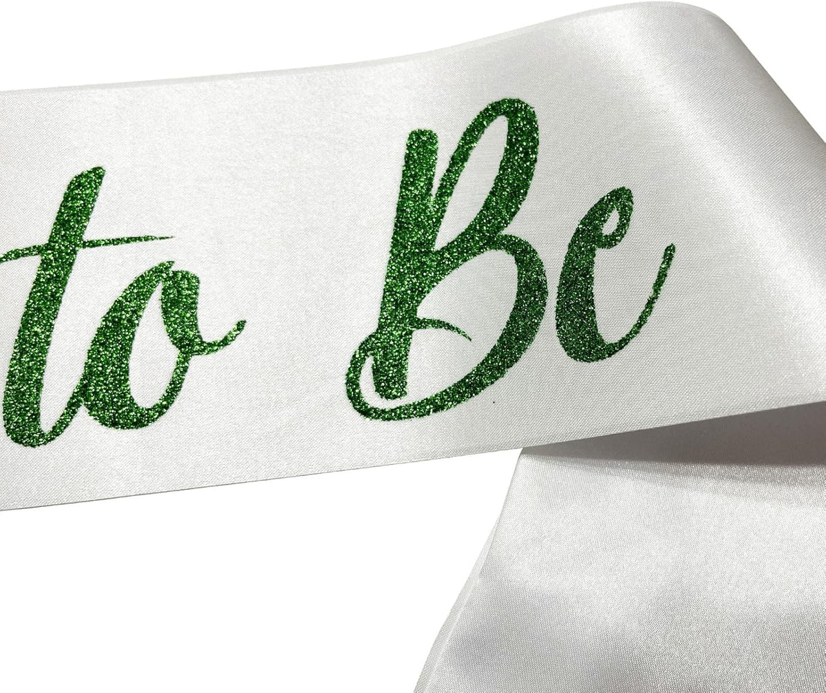 White with Green Letters Bride to Be Sash, Bride Sash Bachelorette Party Bridal Shower Sashes
