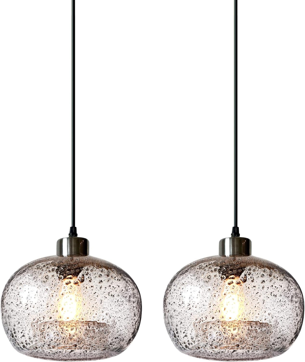 CASAMOTION Pendant Lights Kitchen Island,Clear Seeded Glass with Black Sand Powder,Modern Farmhouse