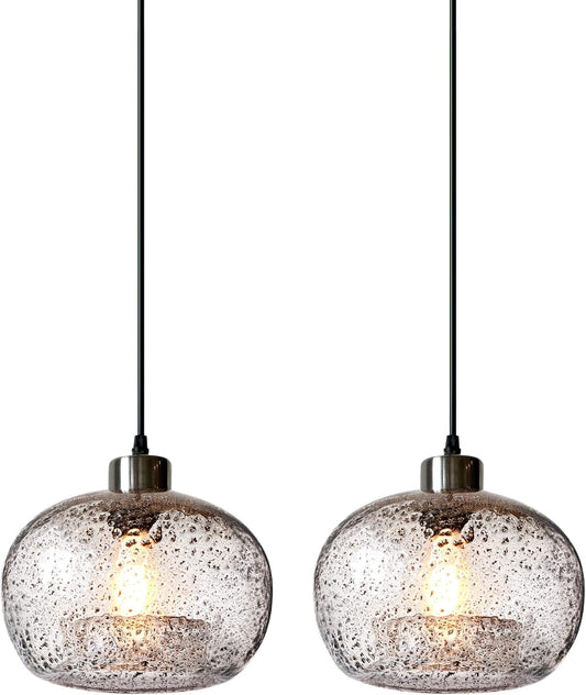 CASAMOTION Pendant Lights Kitchen Island,Clear Seeded Glass with Black Sand Powder,Modern Farmhouse