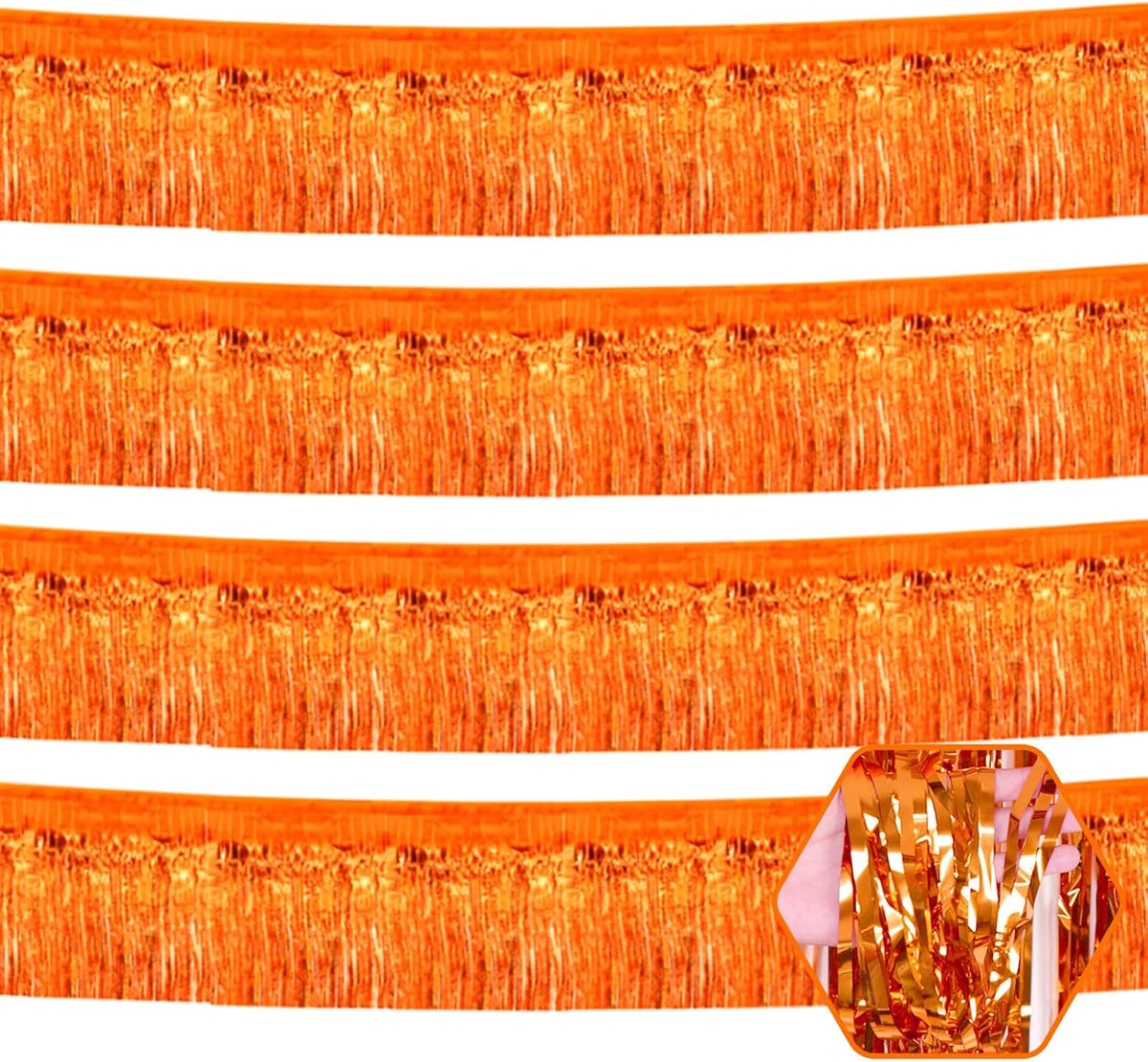 4 Pack 10 Feet Orange Foil Fringe Garland Metallic Tinsel Streamers Banner Wall Hanging Curtain