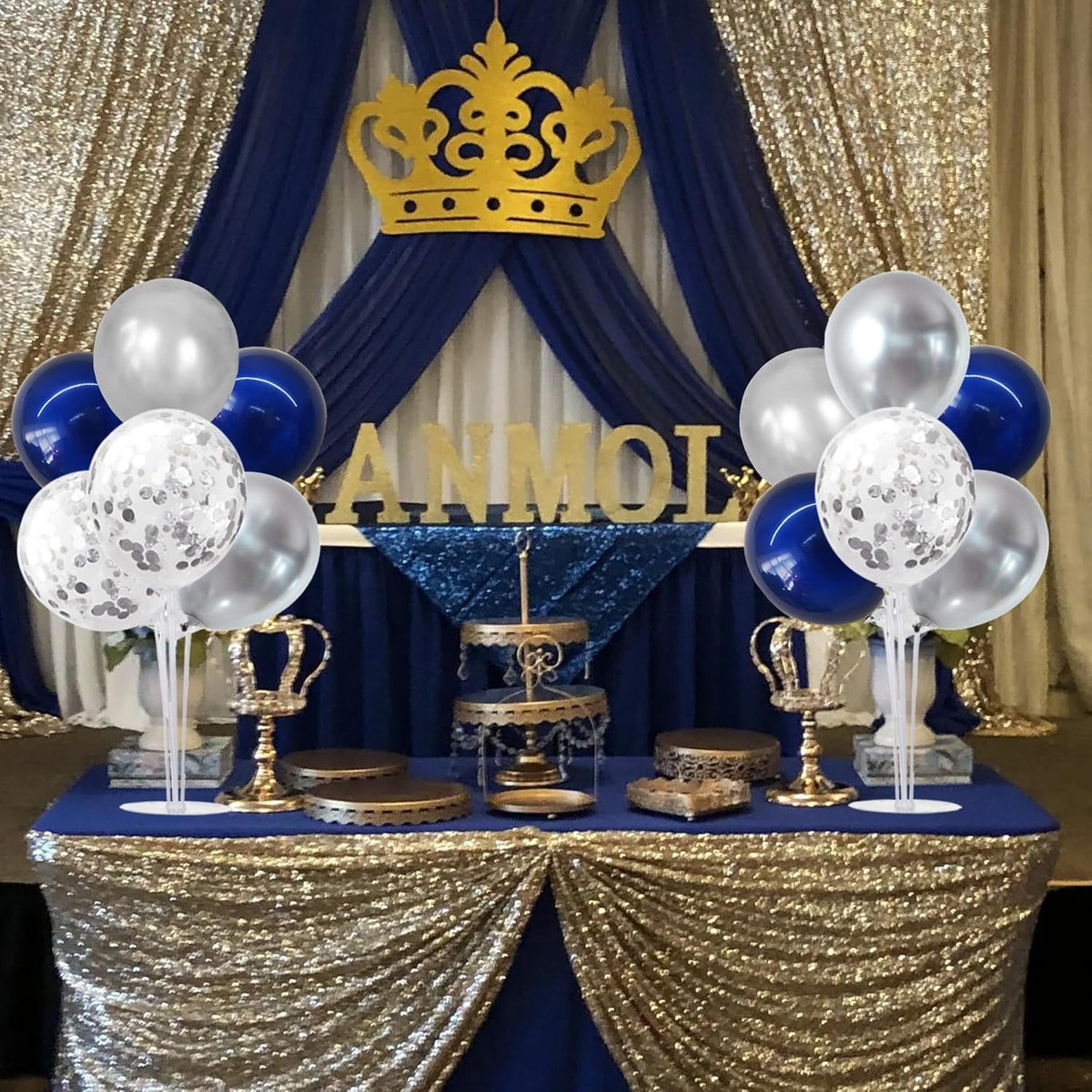 TONIFUL 6 Set Navy Blue Silver Balloon Centerpieces for Table,Balloon Arch Kit for Graduation