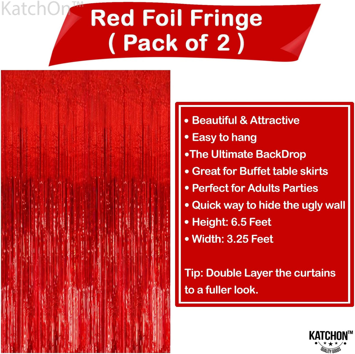 KatchOn, XtraLarge Red Streamers for Red Party Decorations - Pack of 2 | Fringe Backdrop for