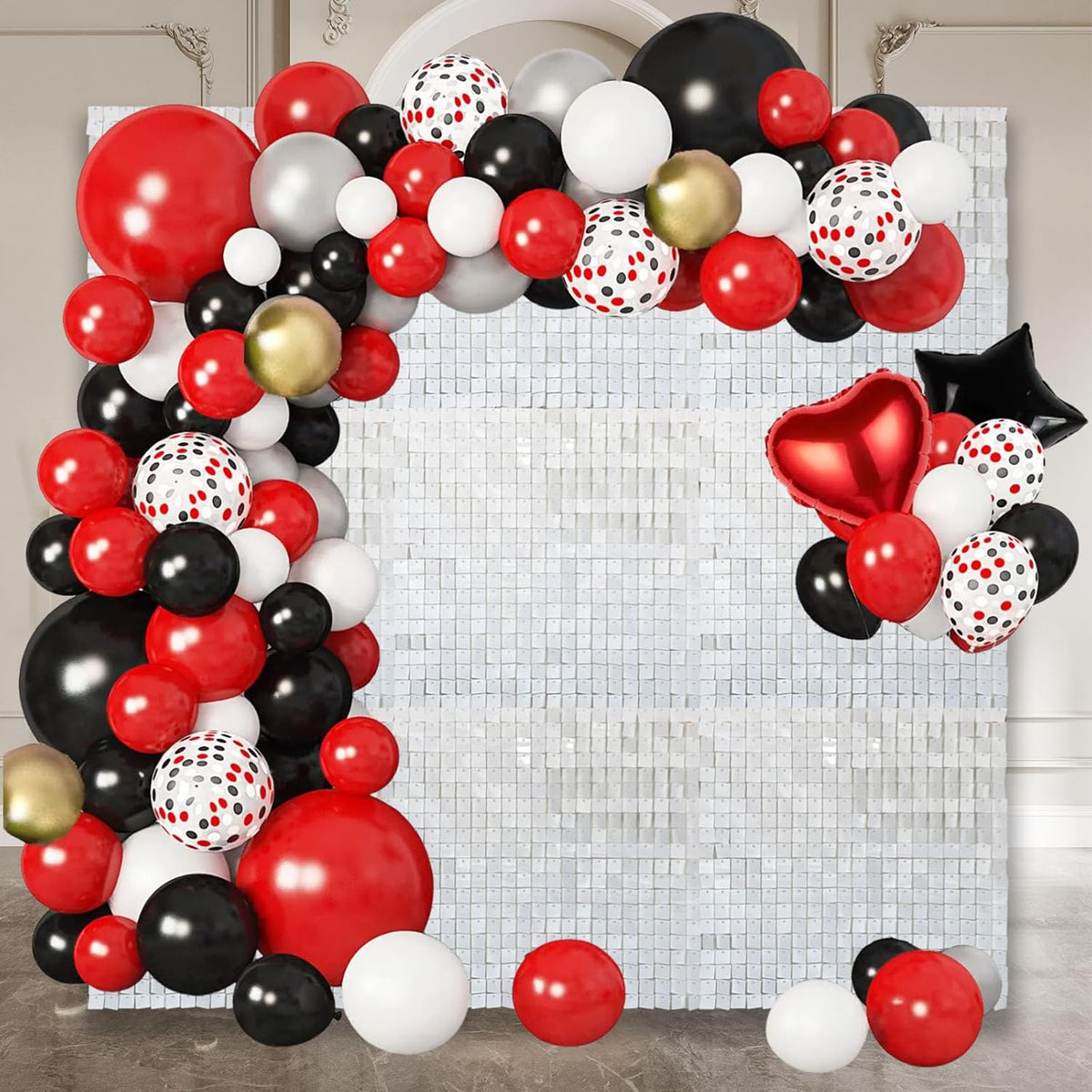 24PCS White Shimmer Wall Backdrop, Square Sequin Photo Backdrops Panel, Glitter Wall Background for