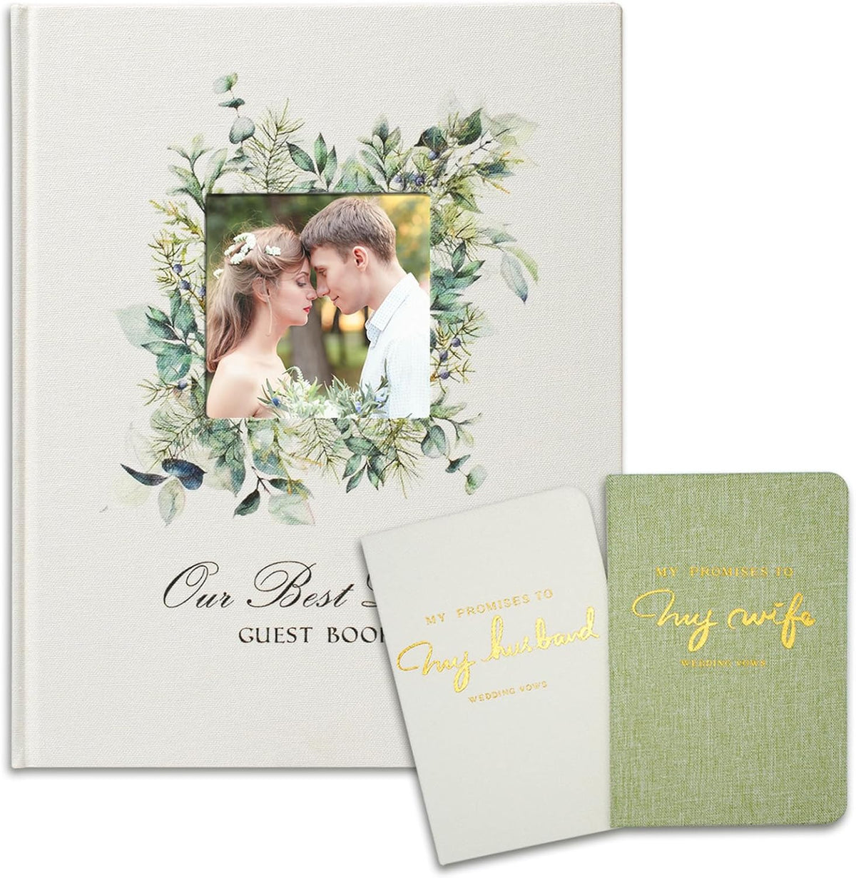 Vienrose Wedding Guest Book Set with 2 Vow Books and A Guest Book,Sign-in Book Personalized Linen