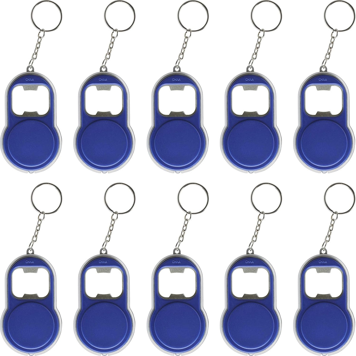 Bottle Opener & LED Keychains Set of 10, Bulk Pack - Perfect for Tradeshows, Party Favors, Other
