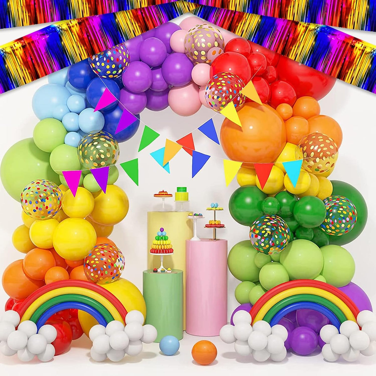 6 Pack 10 Feet Rainbow Foil Fringe Garland Metallic Tinsel Streamers Banner Wall Hanging Curtain
