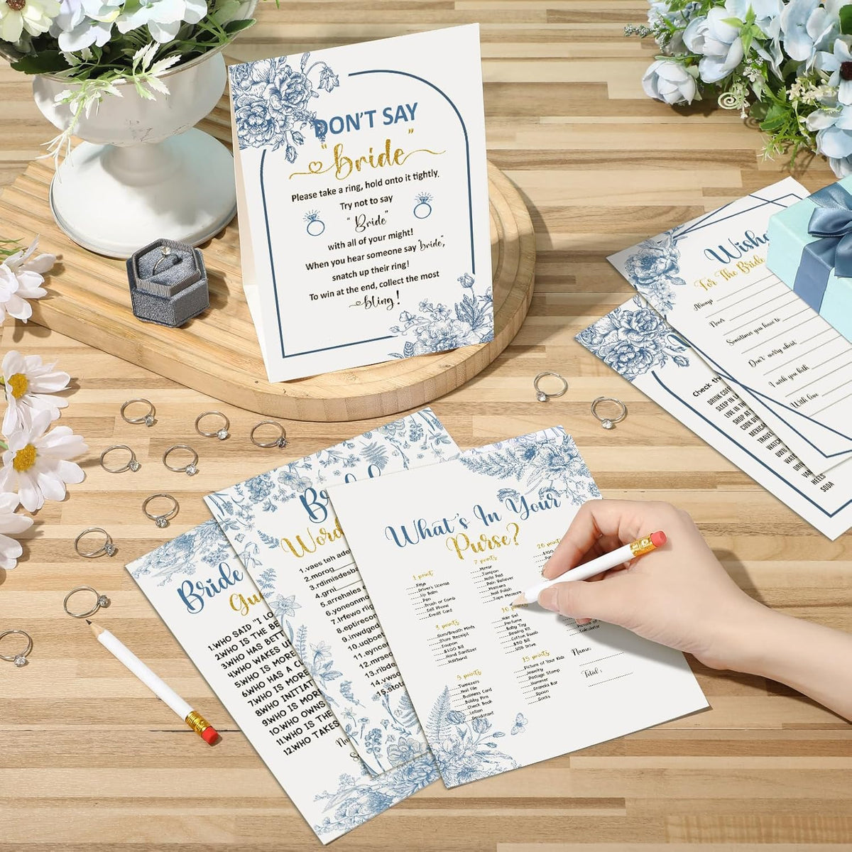 Estune 331 Pcs Bridal Shower Games Supplies, 5 Sets 250 Pcs Wedding Games Cards, 60 Pcs Rings, 20