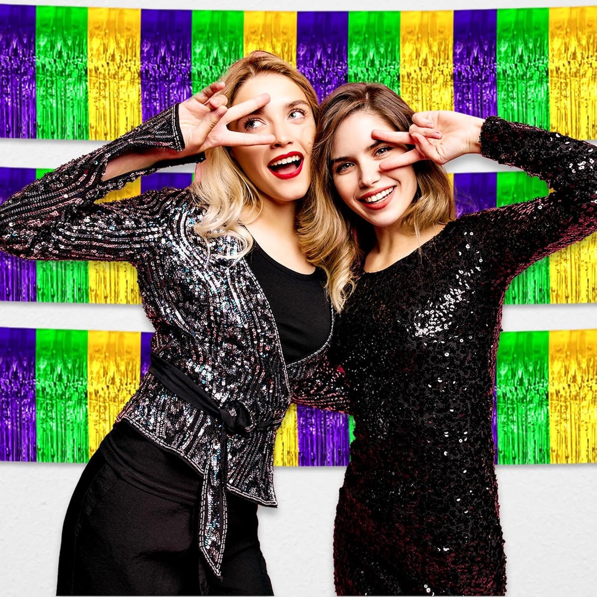 4 Pack 10 Feet Gold Green Purple Foil Fringe Garland Metallic Tinsel Streamers Banner Wall Hanging
