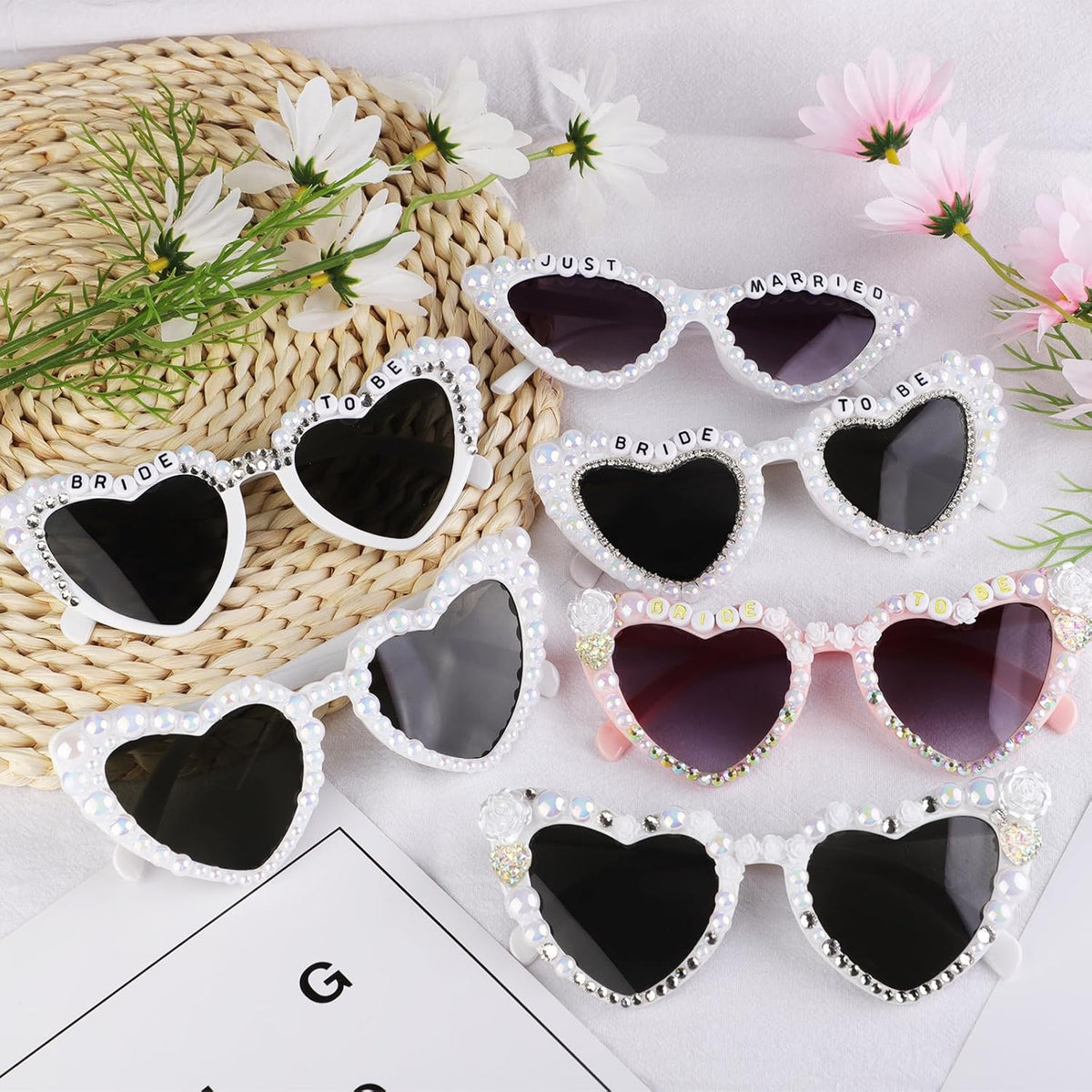 Bride Sunglasses for Bachelorette White Heart Glasses for Bride to Be Gift, Bachelorette