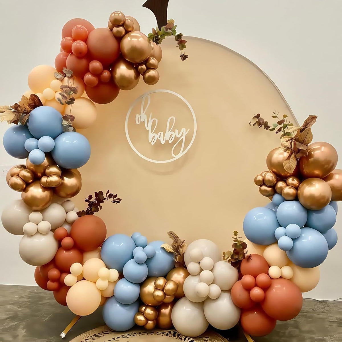 Burnt Orange and Blue Fall Balloons, 12 Inch 35PCS Dusty Blue Orange Taupe Peach Balloon, Fall