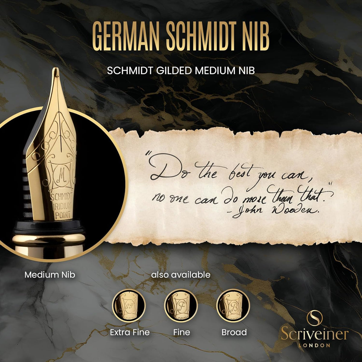 Scriveiner Luxury Fountain Pen - Stunning Luxury Pen, Real Gold Finish, Schmidt Gilded Nib