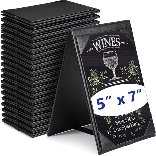 Gerrii Leatherette Table Tents Black PU Leather Menu Covers Bulk Double Sided Frame Sign Holders 2