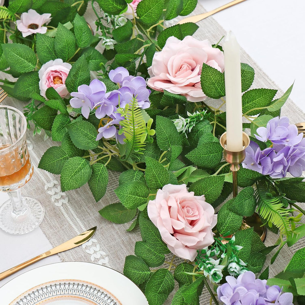 Dremisland 2PCS Artificial Rose Vine Fake Flower Garland 6FT Faux Silk Rose Hanging Vine Floral