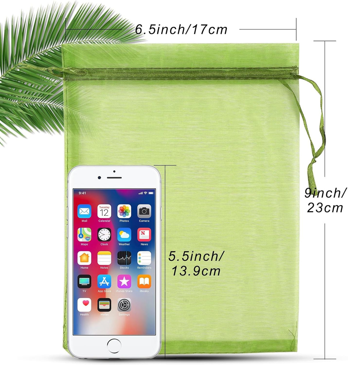 ANZNKU 50 Pack Green Organza Bags 6x9 inches Mesh Bags Drawstring, Gift Pouch for Party Wedding