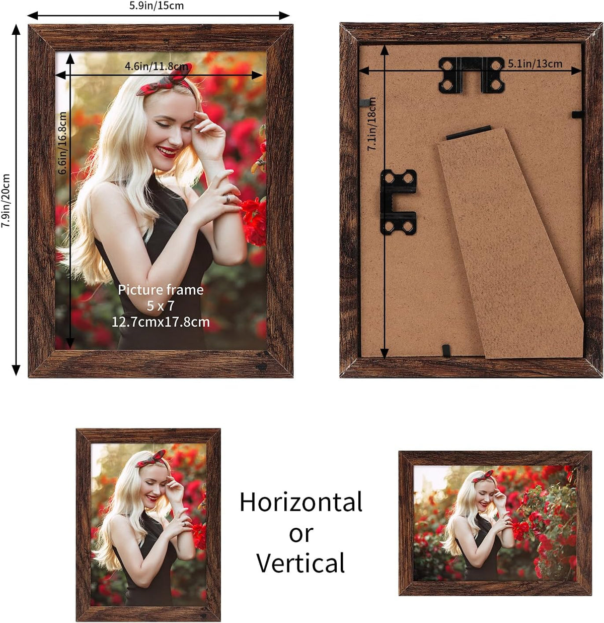 PETAFLOP Wooden Bulk 5x7 Picture Frame Set of 18, Rustic Brown Photo Frames Fits 5 by 7 for Wall or