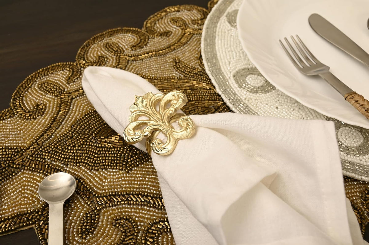 Lightweight Metal Napkin Rings Set of 12 - Fleur-de-Lis Napkin Holders for Dining Table, Weddings