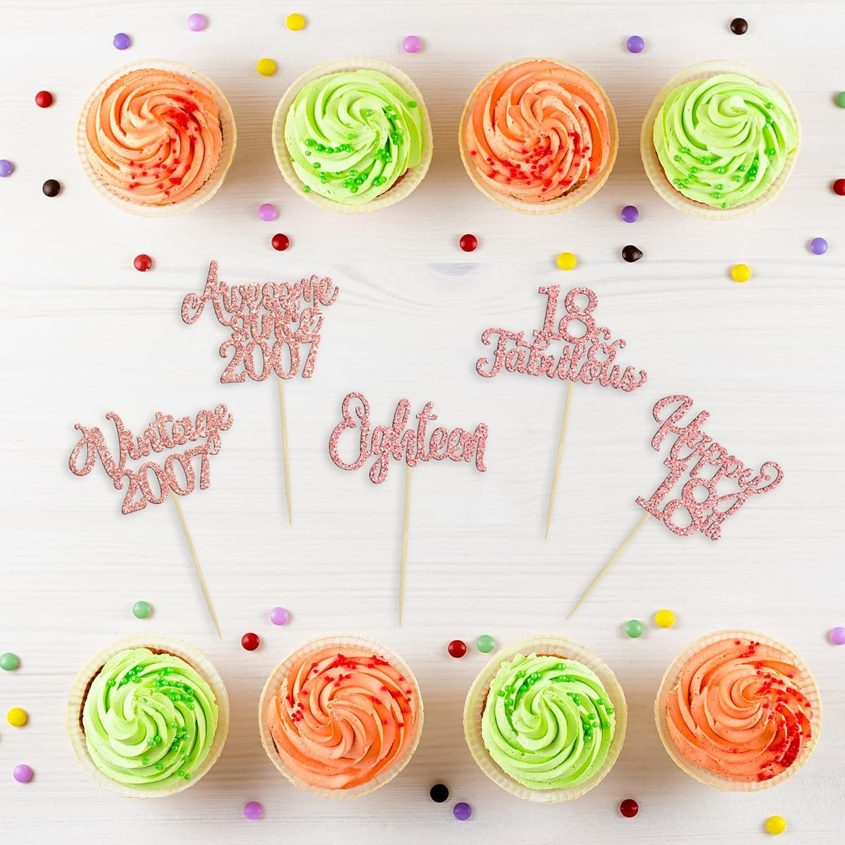 30Pcs Vintage 2007 Cupcake Toppers Glitter Eighteen 18 Fabulous Happy 18th Birthday Cupcake Picks