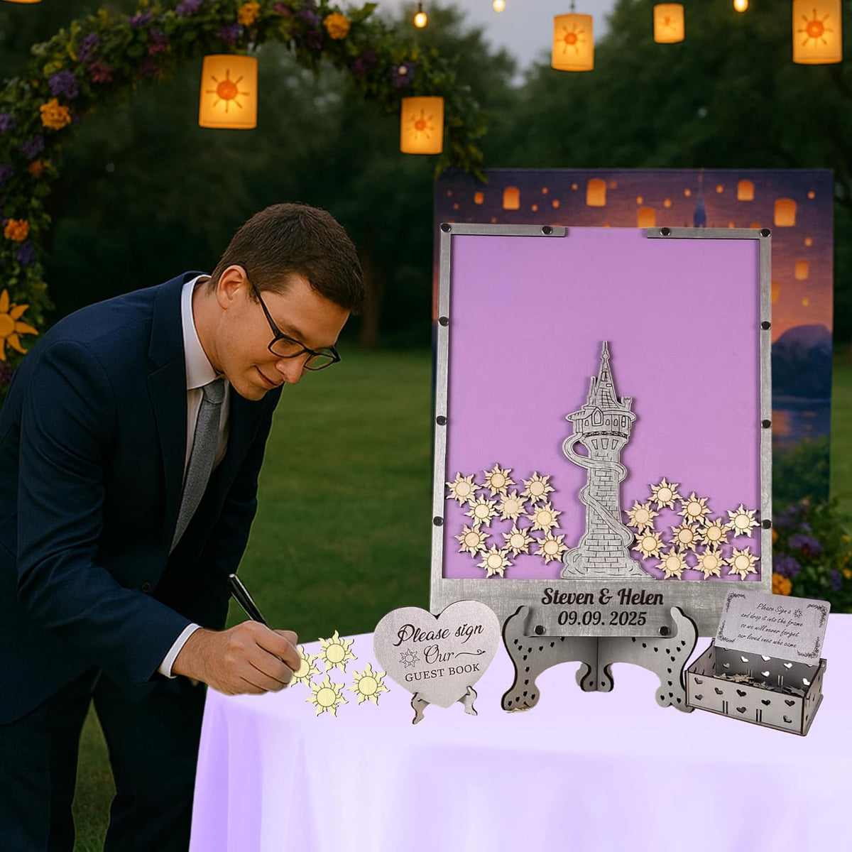 Tangled Guest Book for Wedding | Silver Princess Tower Guest Book Alternative | Fairytale Wedding