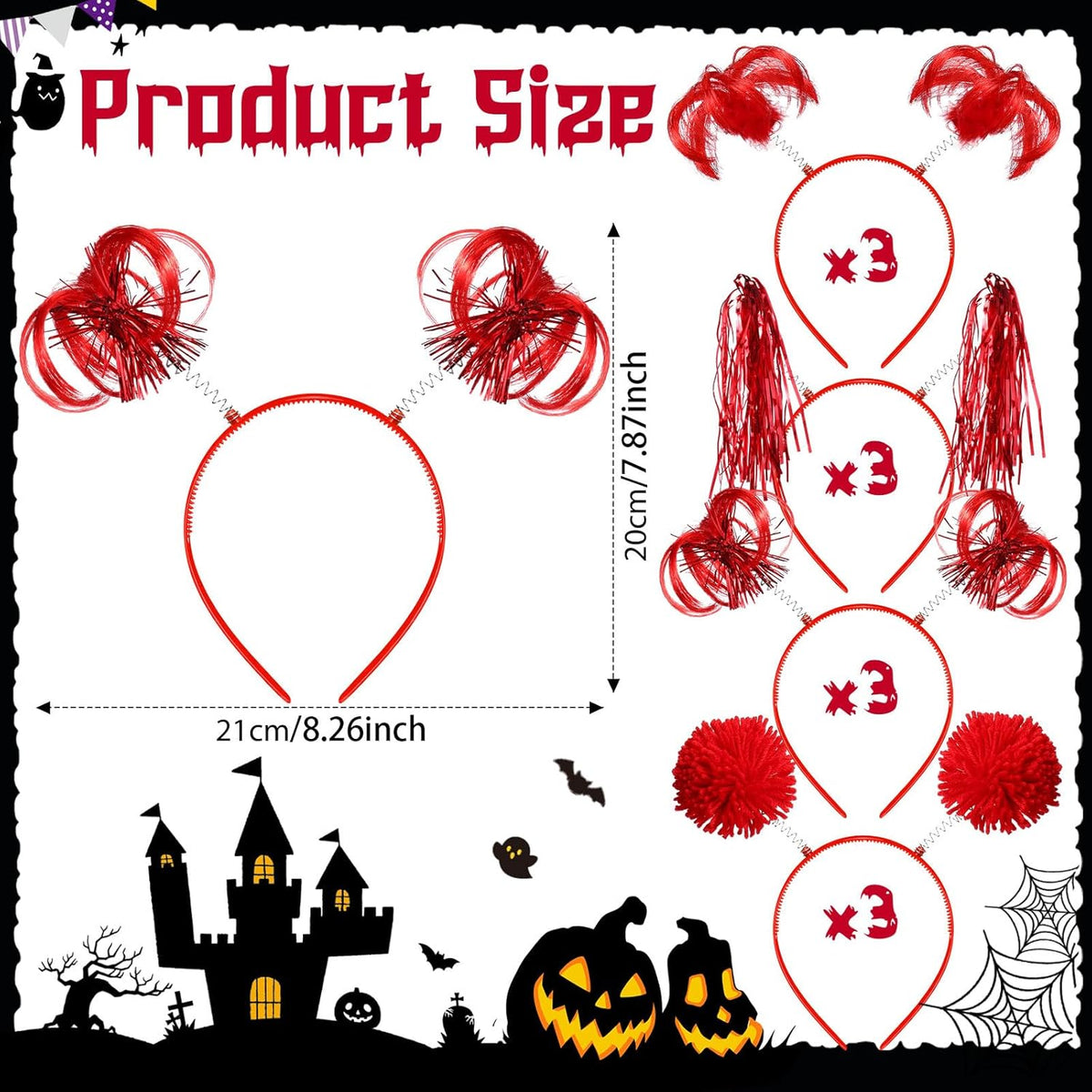 Censen 12 Pcs Halloween Pom Pom Party Headbands Tinsel Ponytails Spirit Head Bopper Headwear for