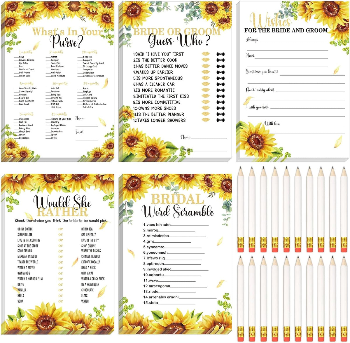 Teling 145 Pieces Bridal Shower Game Bridal Shower Favors Set Wedding Games Cards and Pencils for
