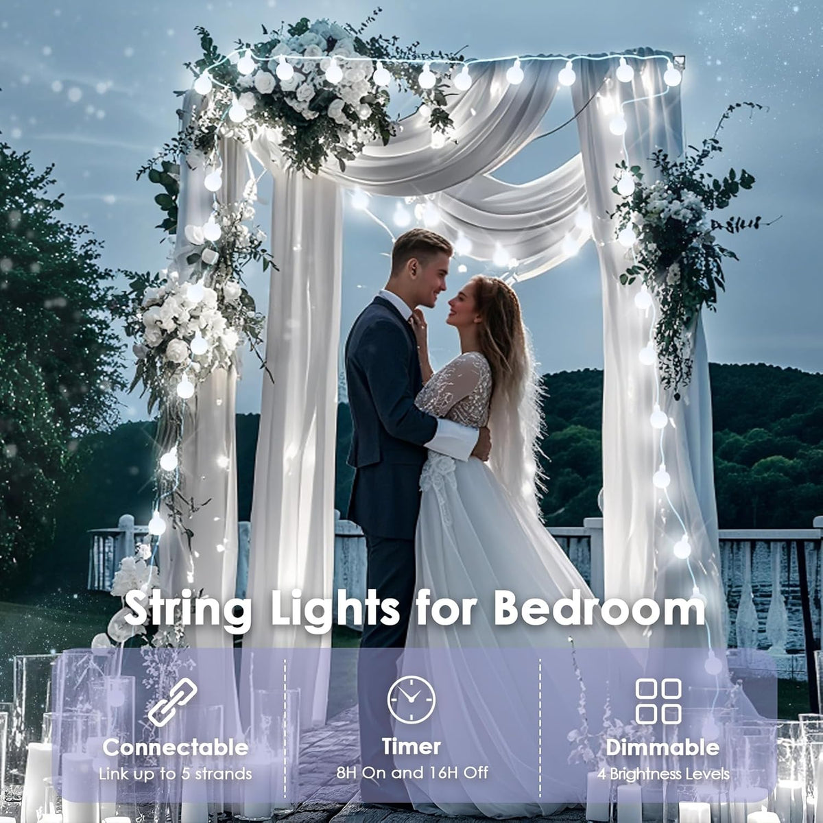 100LED Connectable String Lights Indoor Outdoor for Bedroom, 43ft White Fairy Lights with Remote &