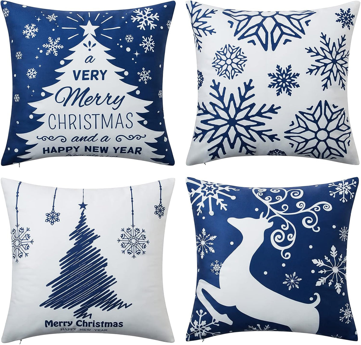 NANAN Christmas Pillow Covers 18X18 Inch Set of 4 Navy Blue Christmas Pillow Cases Snowflake Merry