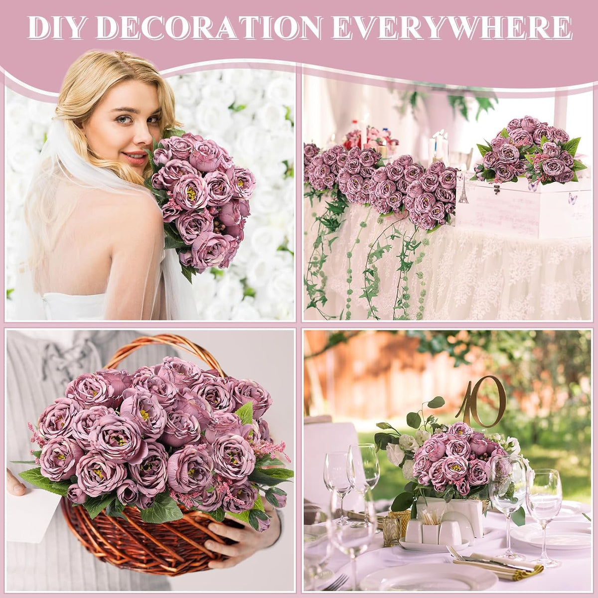 8 Bundles Artificial Peonies Flowers Boho Faux Flowers Arrangements Artificial Centerpiece Spring