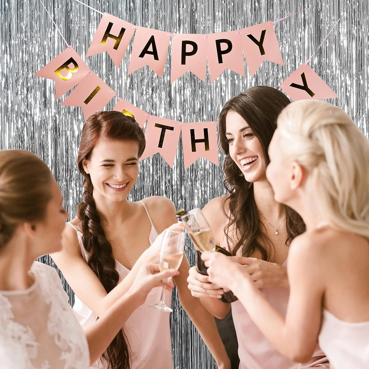 5 Pack Foil Curtain Backdrop Silver Metallic Tinsel Foil Fringe Curtains Photo Booth Props for