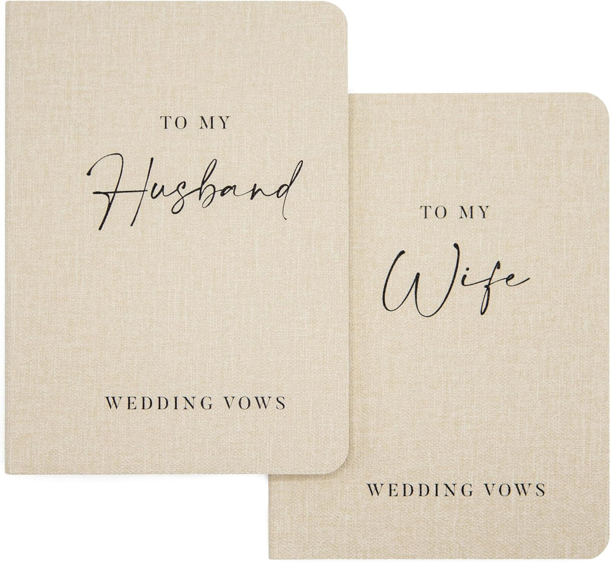 Slim Vow Books (Set of 2 - Design 2) - Soft Cream Canvas Linen Textured Cover Wedding Vow Booklets