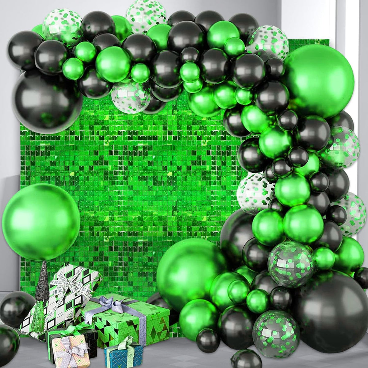 12PCS Green Shimmer Wall Backdrop, Laser Square Sequin Photo Backdrops Panel, Glitter Wall