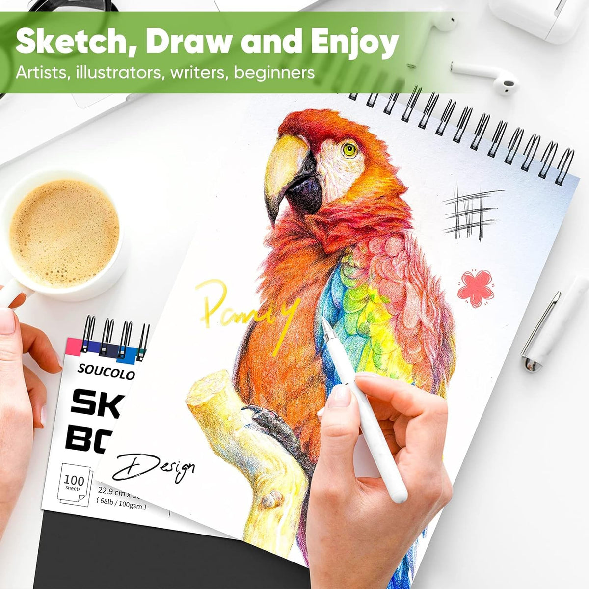 Soucolor Artist 9x12 Sketch Book Set, 4 Pack 100-Sheet Spiral Drawing Pads (68lb/100gsm) |