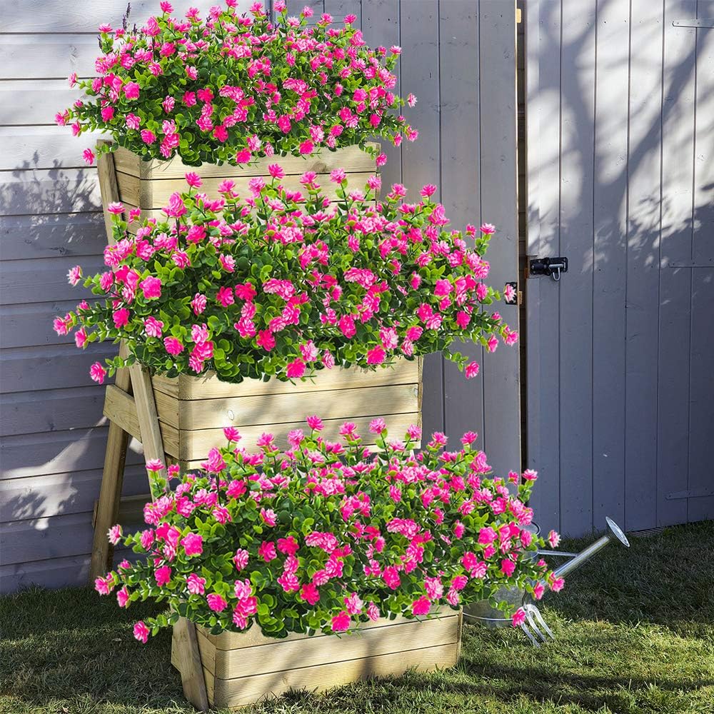10 Bundles Artificial Fake Flowers, Faux Outdoor Plastic Plants UV Resistant Shrubs Outside Indoor