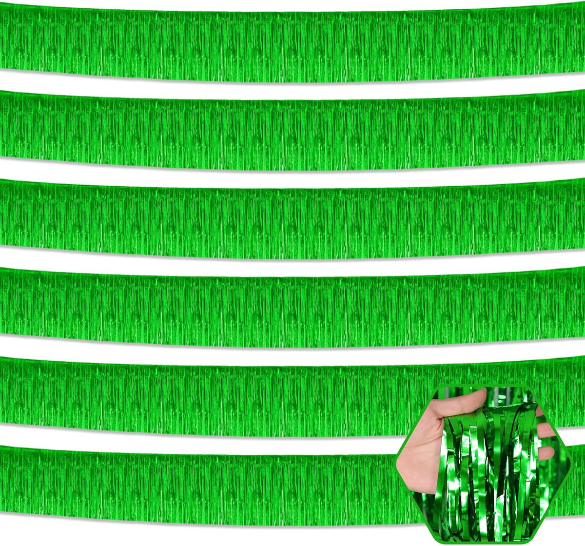 6 Pack 10 Feet Green Foil Fringe Garland Metallic Tinsel Streamers Banner Wall Hanging Curtain