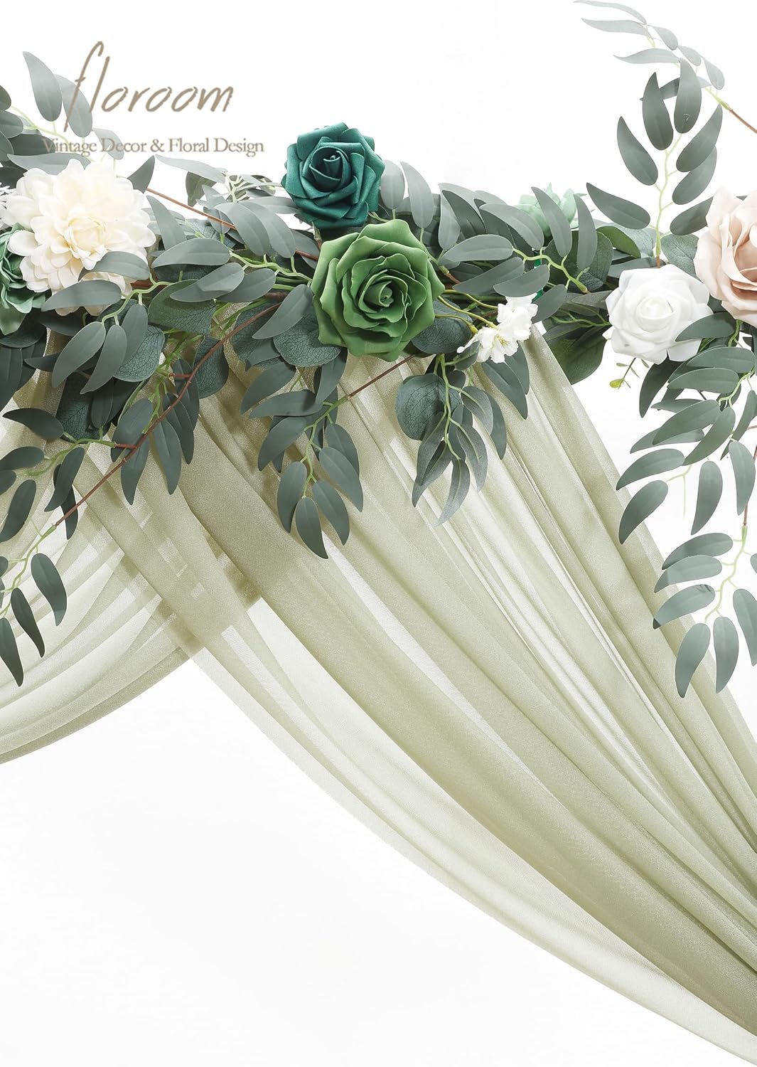 Floroom Wedding Arch Draping Fabric 2 Panels 20Ft Sage Green Chiffon Fabric Drapes Arbor Drapery