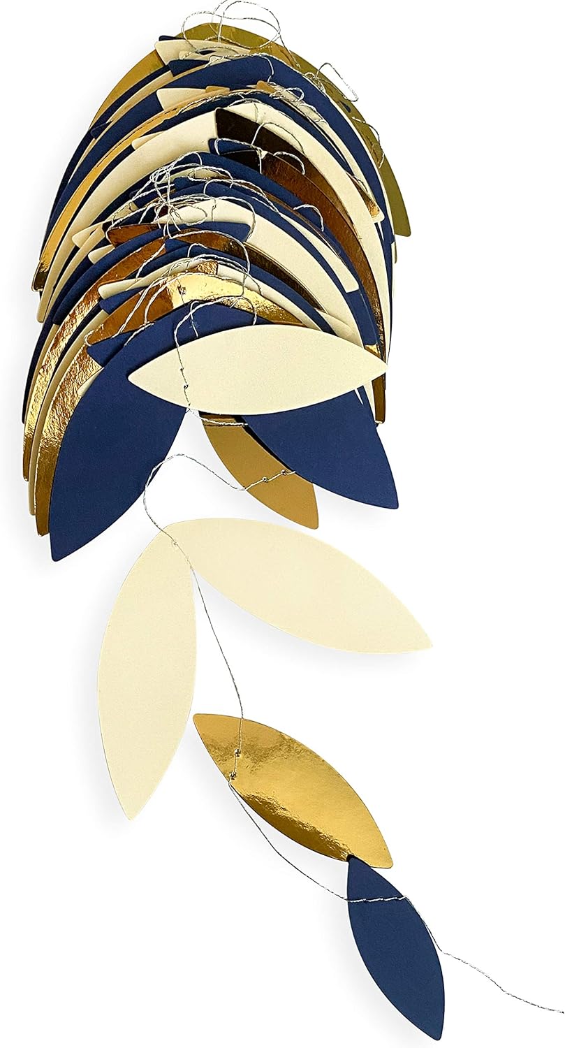 52 Ft Navy Blue Gold Party Decorations Royal Blue Gold Leaf Garland Paper Hanging Leaves Streamer