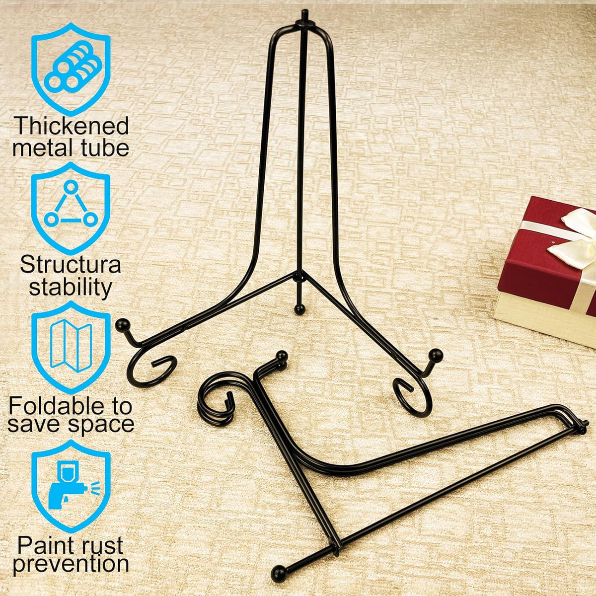 2PCS Premium Black Iron Plate Stands for Display 8 Inch, Decorative Solid Metal Plate Holders for