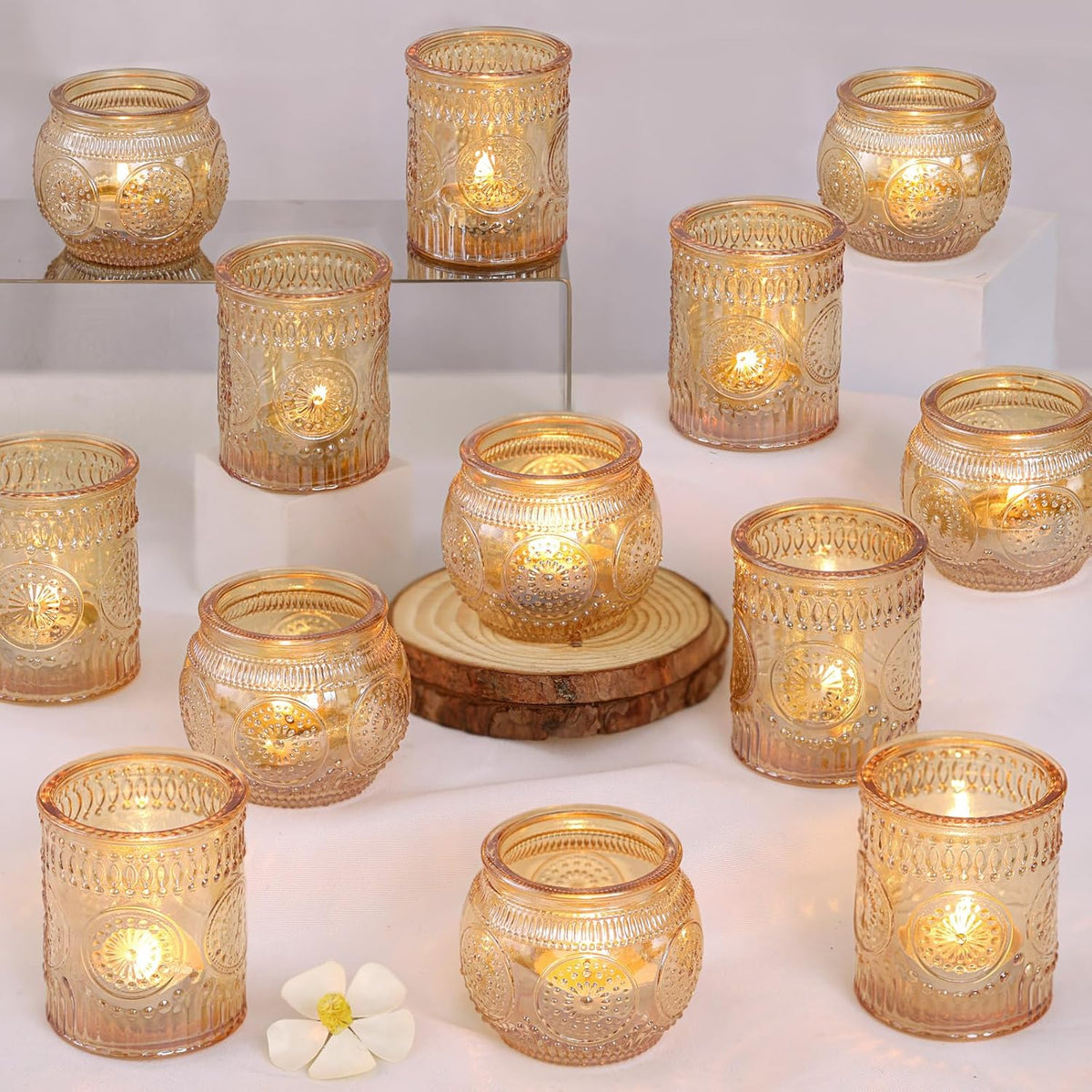 DARJEN 24Pcs Gold Votive Candle Holders - Glass Candle Holder Bulk for Table Centerpiece, Tea