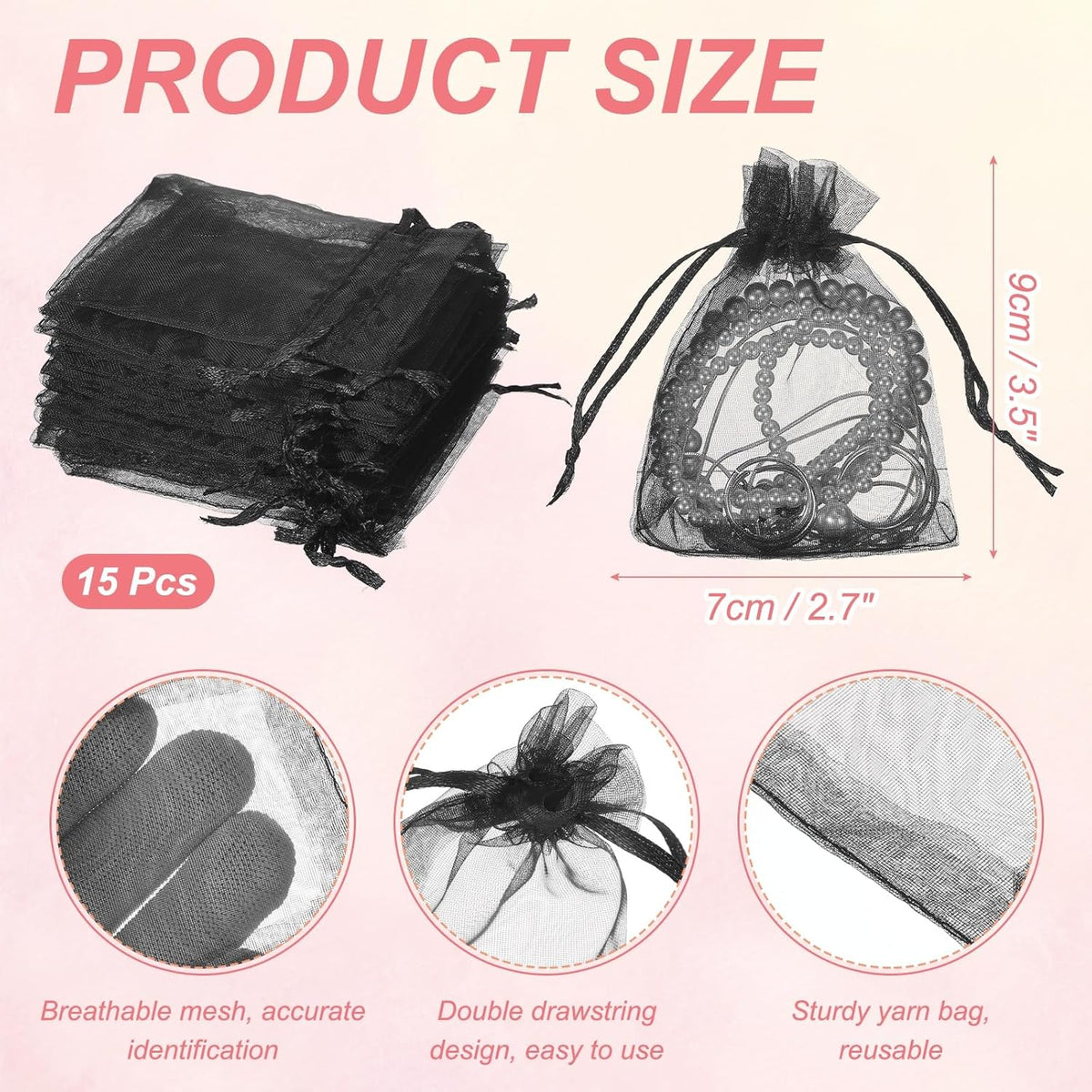 uxcell 50 Pcs Organza Gift Bags, 2.7x3.5 Inch Drawstring Pouches Jewelry Gift Bags, Small Wedding