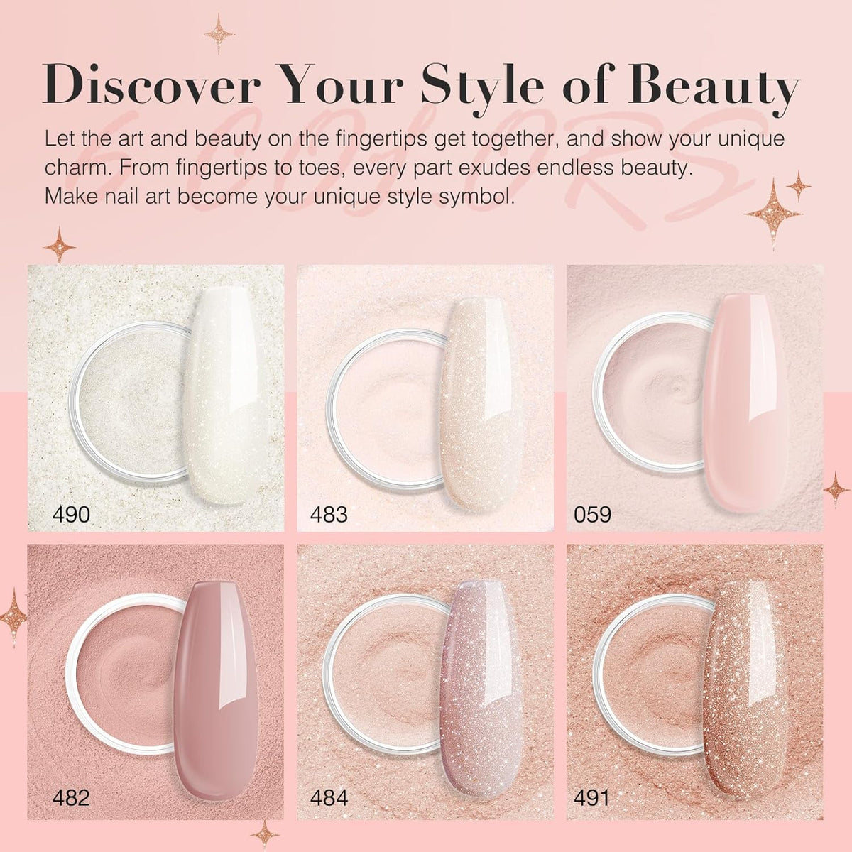 AZUREBEAUTY Dip Powder Nail Nude Set Light Pink Champagne Shimmery, All Seasons 6 Colors Dipping